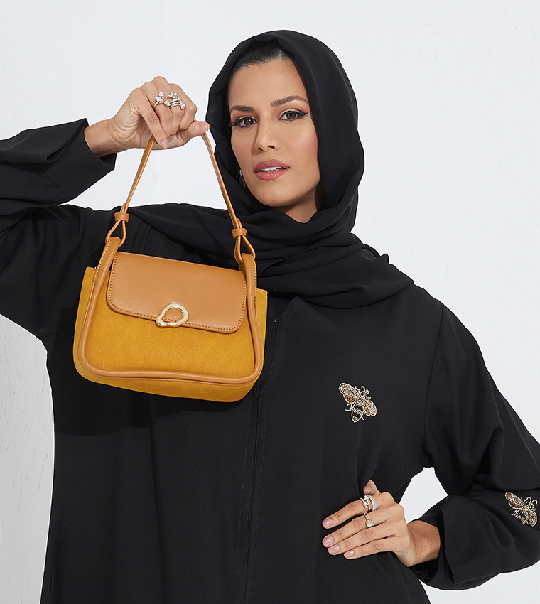 Metal Accent Flap Closure Shoulder Bag