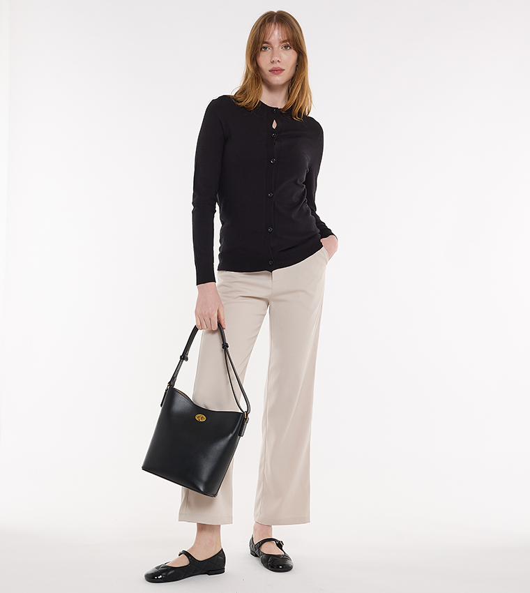 Textured Twist Lock Shoulder Bag