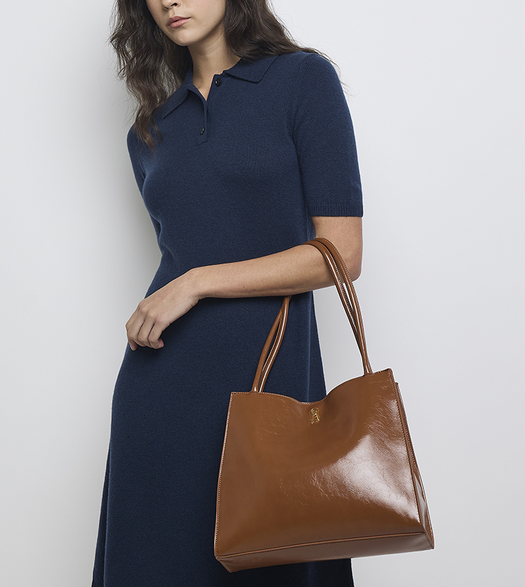 Textured Zip-Closure Shoulder Bag