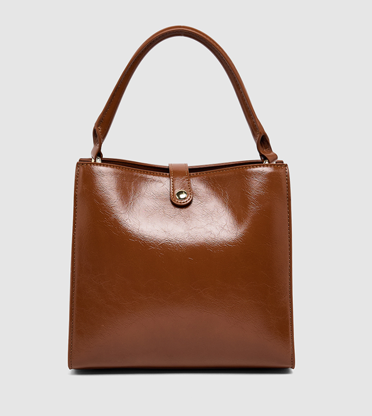 Monogram Snap Button Closure Tote Bag