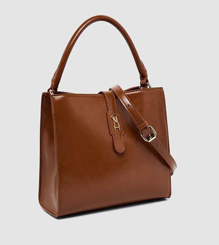 Monogram Snap Button Closure Tote Bag