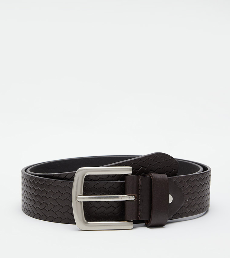 Textured Leather Buckle Belt