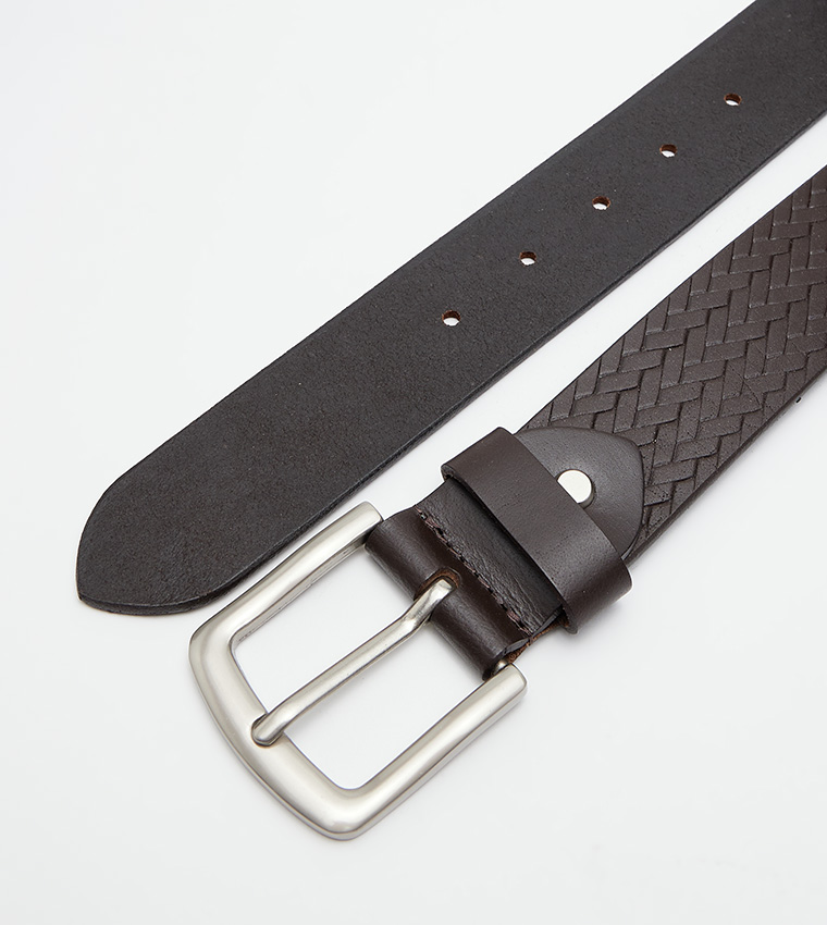 Textured Leather Buckle Belt
