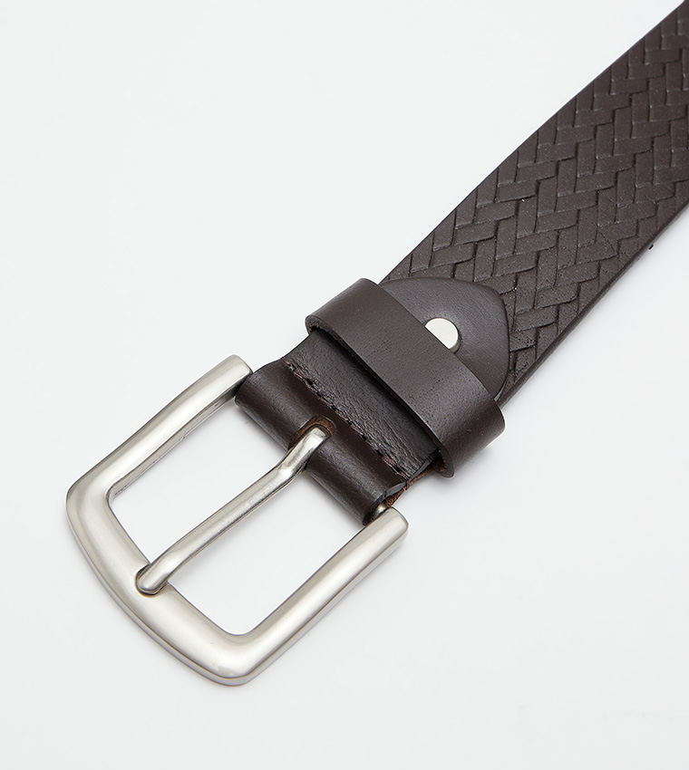 Textured Leather Buckle Belt