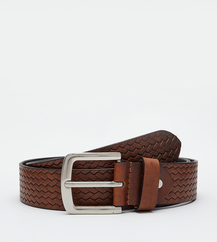 Textured Leather Buckle Belt