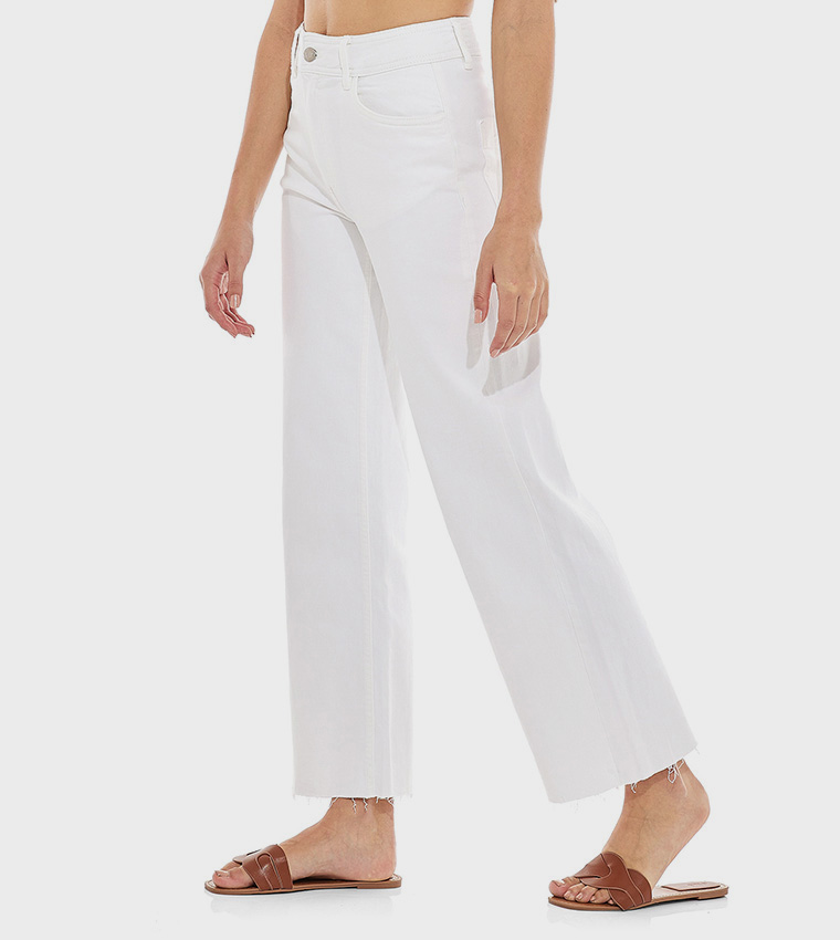 Solid Wide Leg Jeans with Button Closure