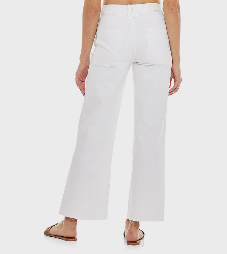 Solid Wide Leg Jeans with Button Closure