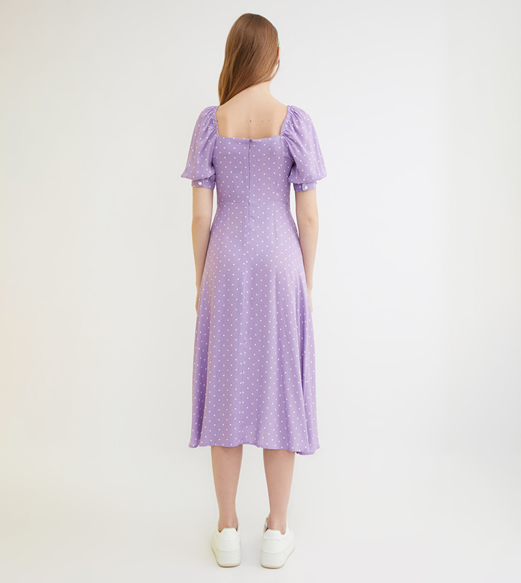 Short Sleeves Polka Dots Midi Dress