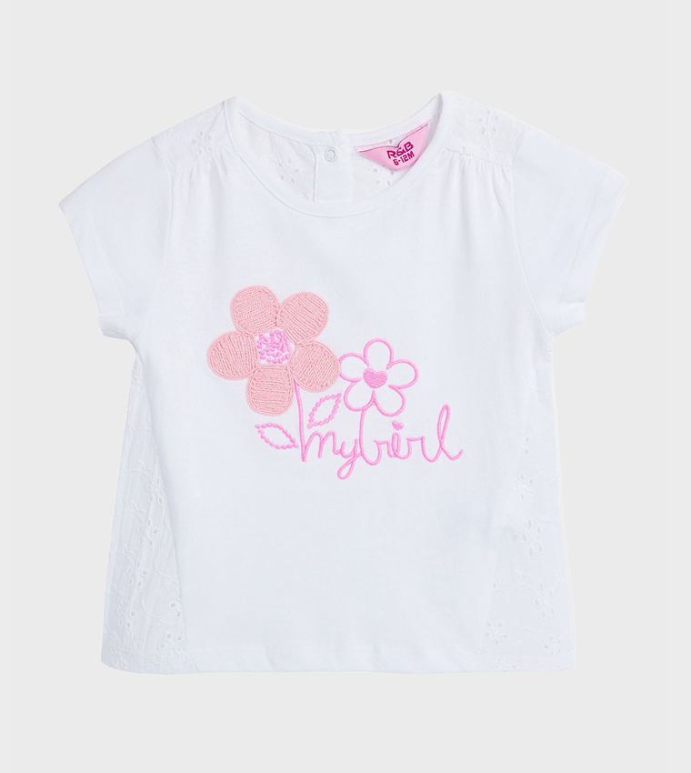 Embroidered T-Shirt with Crew Neck and Short Sleeves