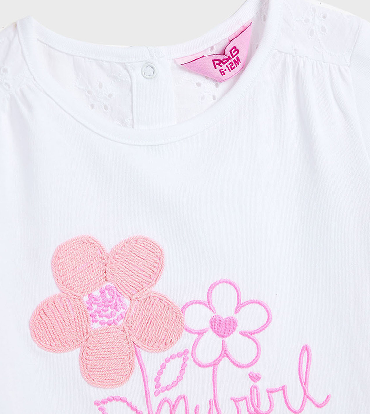Embroidered T-Shirt with Crew Neck and Short Sleeves