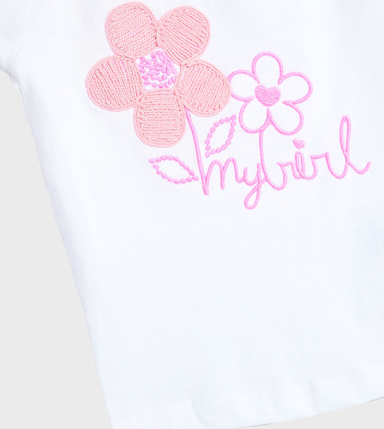 Embroidered T-Shirt with Crew Neck and Short Sleeves