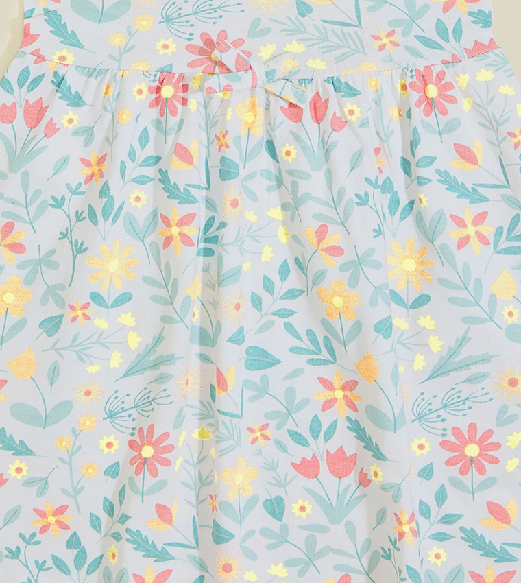 Floral Printed Flared Dress with Ruffle Sleeves
