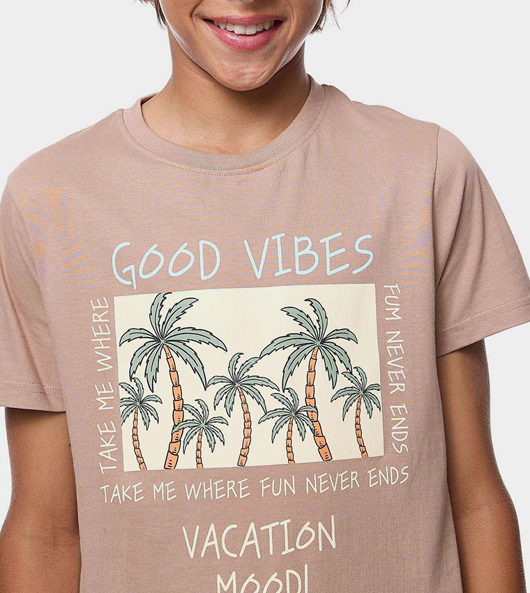 Printed T-Shirt with Crew Neck and Short Sleeves