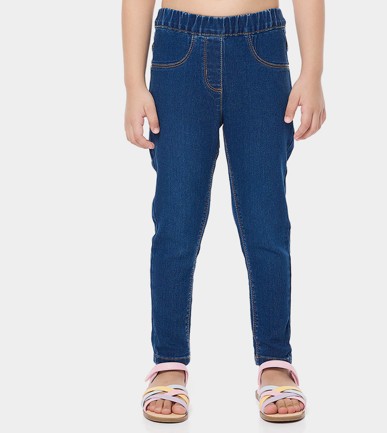 Washed Skinny Fit Jeans with Elastic Waist