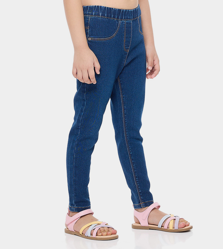 Washed Skinny Fit Jeans with Elastic Waist