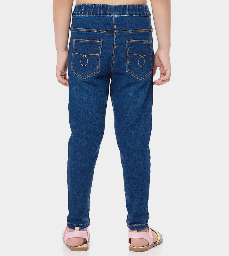 Washed Skinny Fit Jeans with Elastic Waist