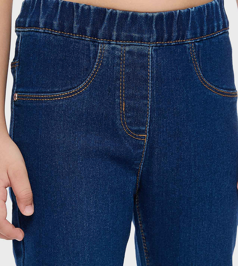 Washed Skinny Fit Jeans with Elastic Waist