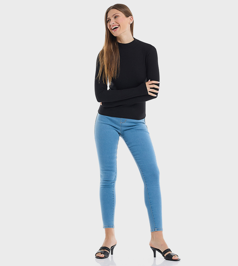 Ribbed Top with Mock Neck and Long Sleeves