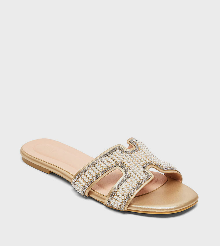 Pearl Embellished Flat Sandals