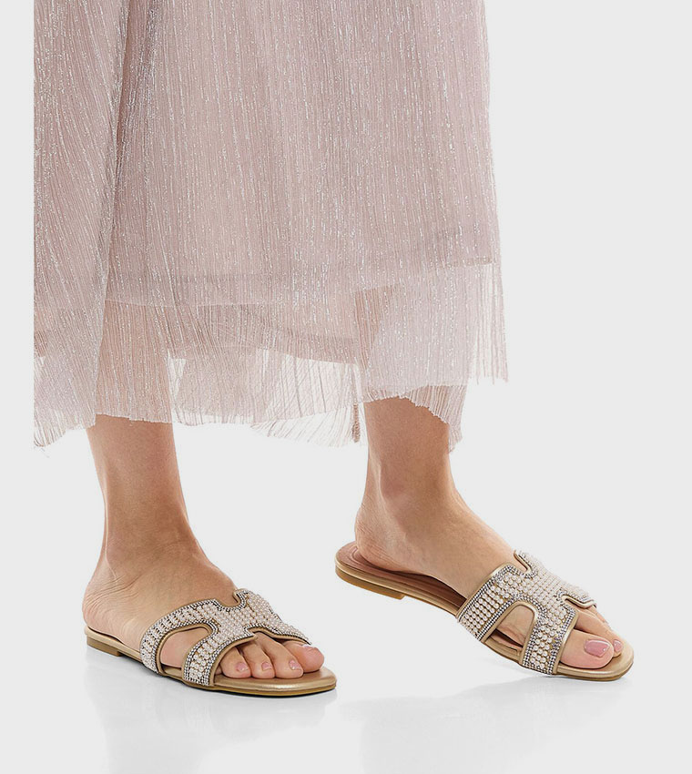 Pearl Embellished Flat Sandals