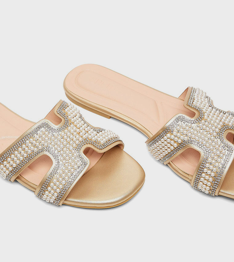 Pearl Embellished Flat Sandals