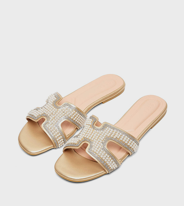Pearl Embellished Flat Sandals