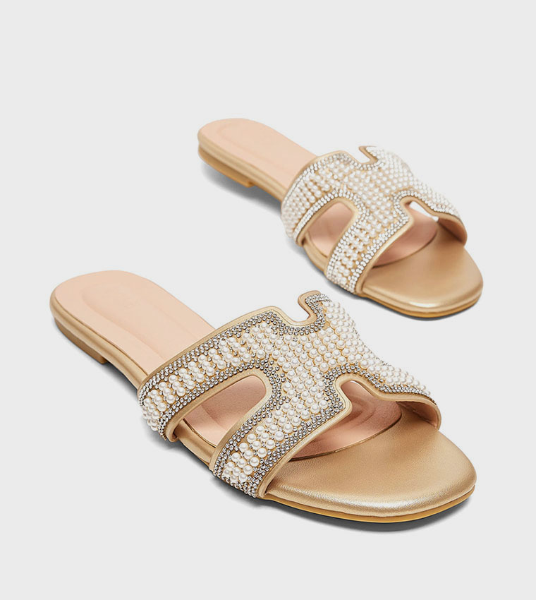 Pearl Embellished Flat Sandals