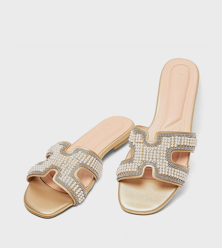Pearl Embellished Flat Sandals