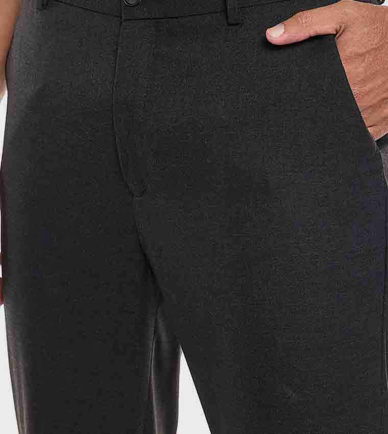 Solid Cropped Trousers with Button Closure