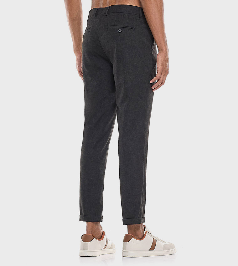 Solid Cropped Trousers with Button Closure