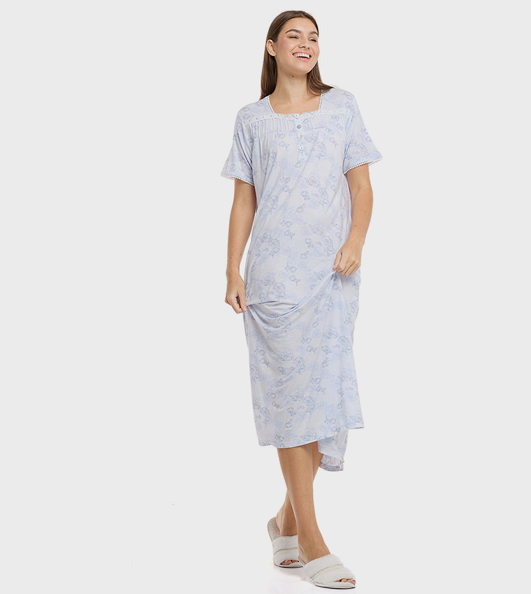 Printed Nightie with Short Sleeves