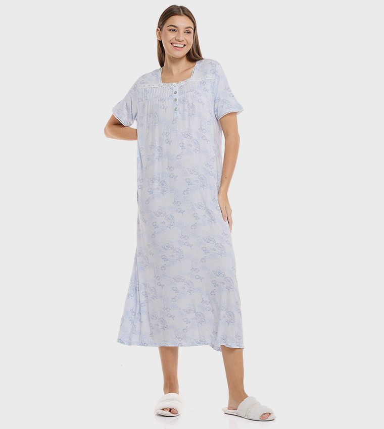 Printed Nightie with Short Sleeves