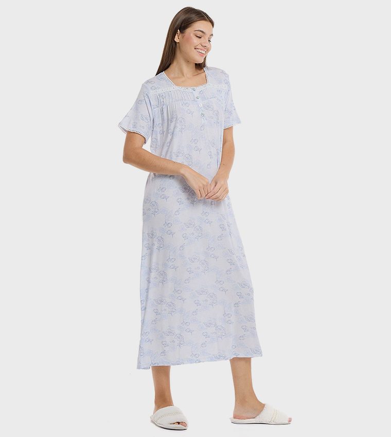 Printed Nightie with Short Sleeves