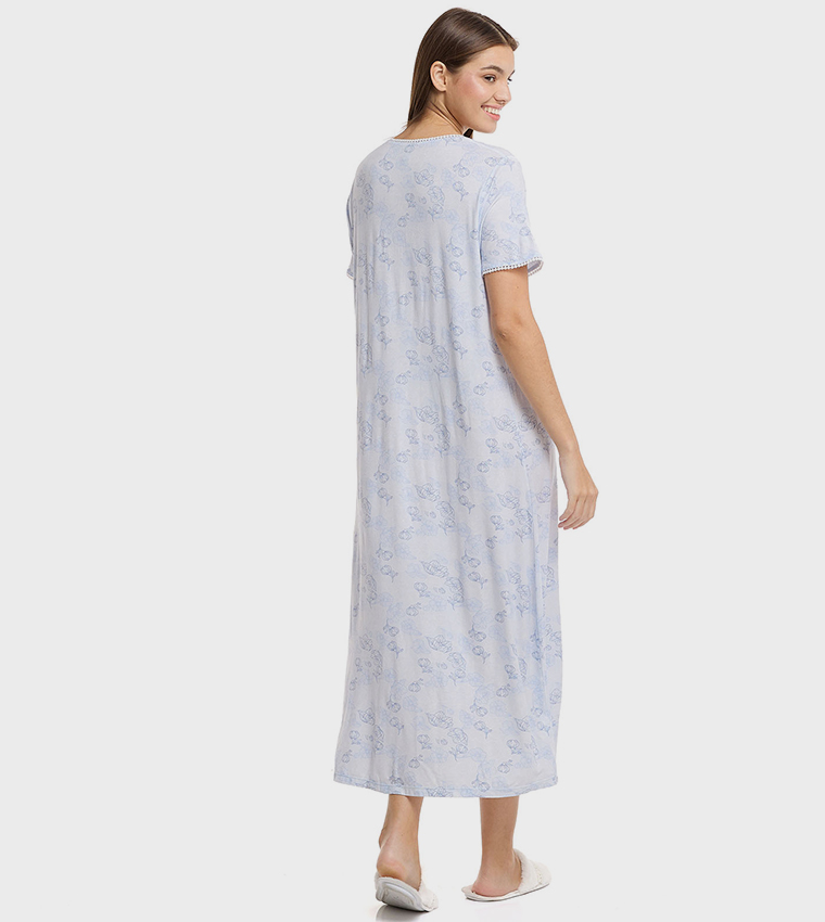 Printed Nightie with Short Sleeves