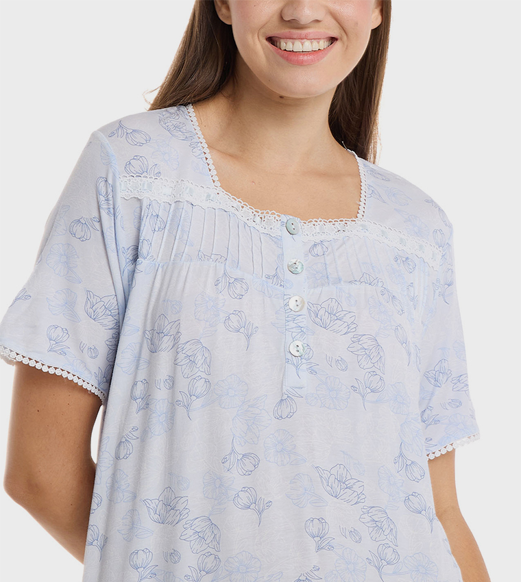 Printed Nightie with Short Sleeves