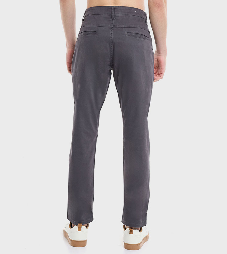 Solid Slim Fit Trousers with Button Closure