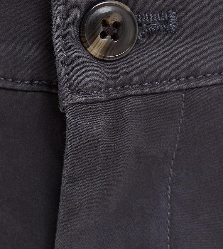 Solid Slim Fit Trousers with Button Closure