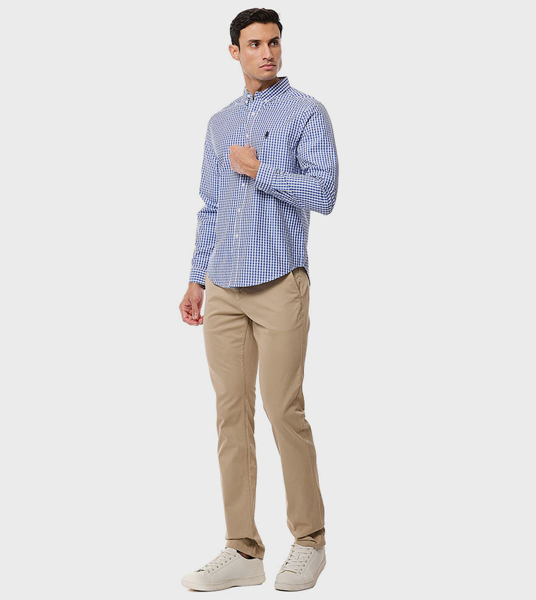 Solid Slim Fit Trousers with Button Closure
