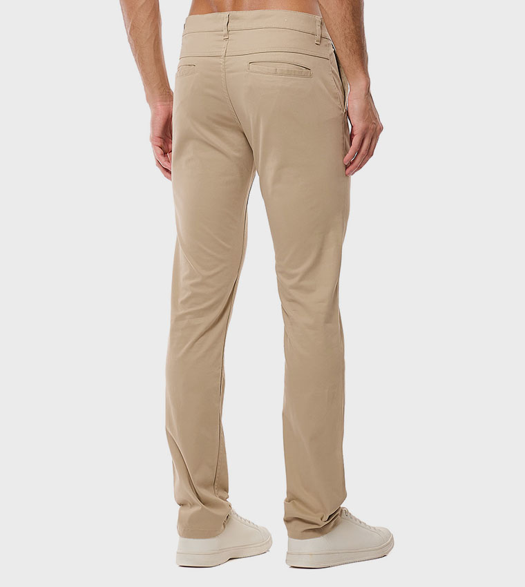 Solid Slim Fit Trousers with Button Closure