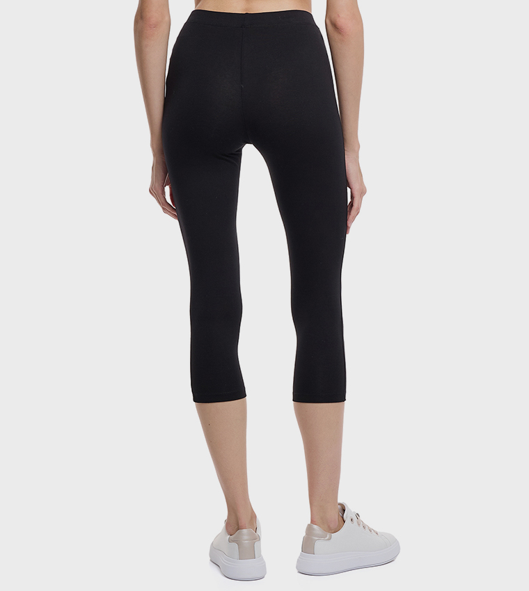 Solid 3/4 Leggings with Elastic Waist