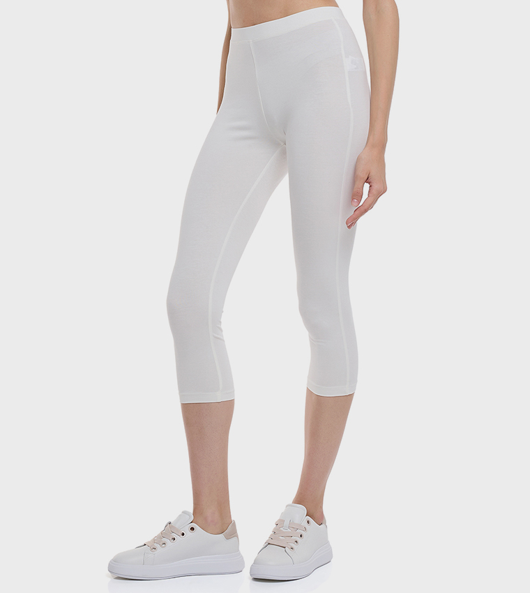 Solid 3/4 Leggings with Elastic Waist