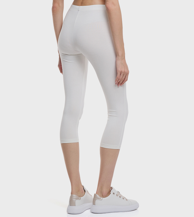 Solid 3/4 Leggings with Elastic Waist