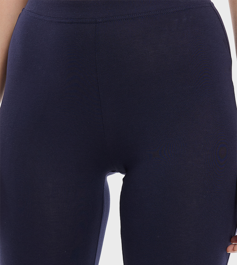 Solid 3/4 Leggings with Elastic Waist