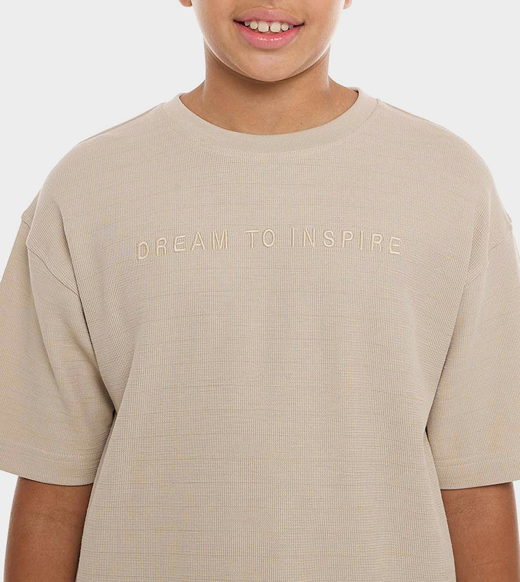 Embroidered T-Shirt with Crew Neck and Short Sleeves