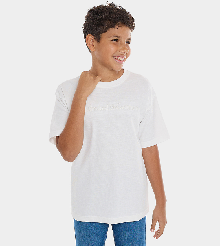 Embroidered T-Shirt with Crew Neck and Short Sleeves