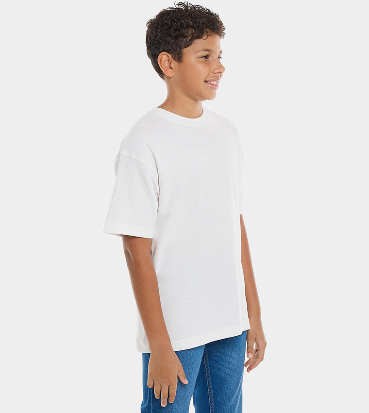 Embroidered T-Shirt with Crew Neck and Short Sleeves