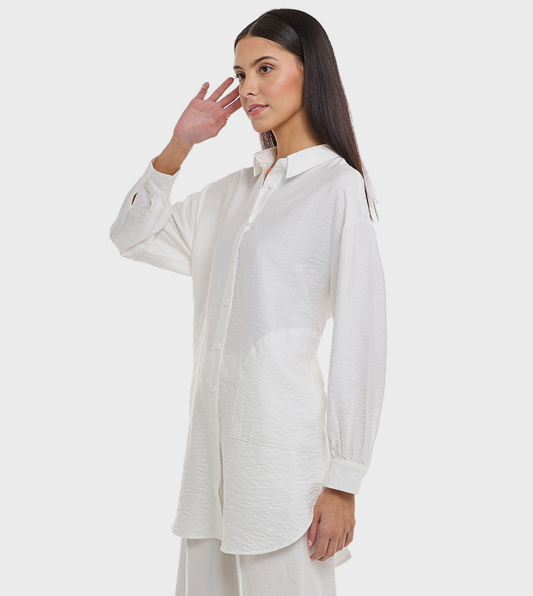 Solid Shirt Tunic with Classic Collar