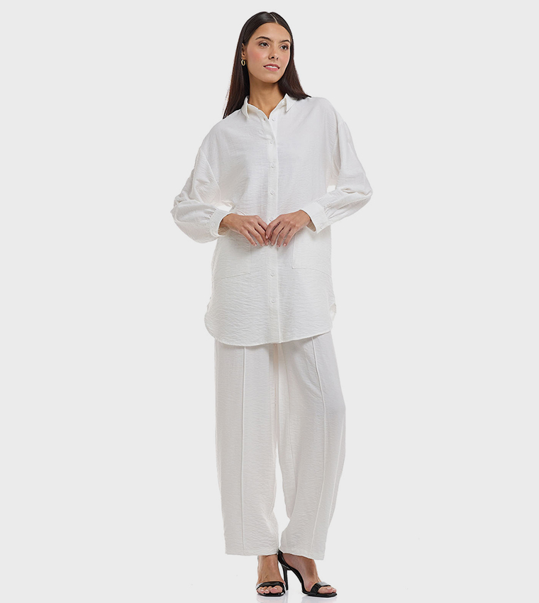 Solid Shirt Tunic with Classic Collar