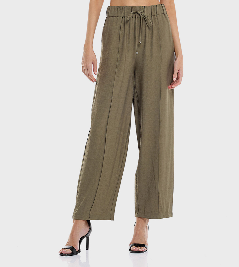 Solid Wide Leg Pants with Drawstring Waist