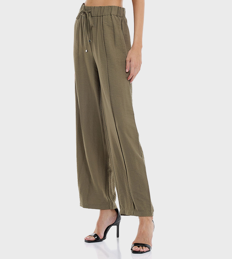 Solid Wide Leg Pants with Drawstring Waist